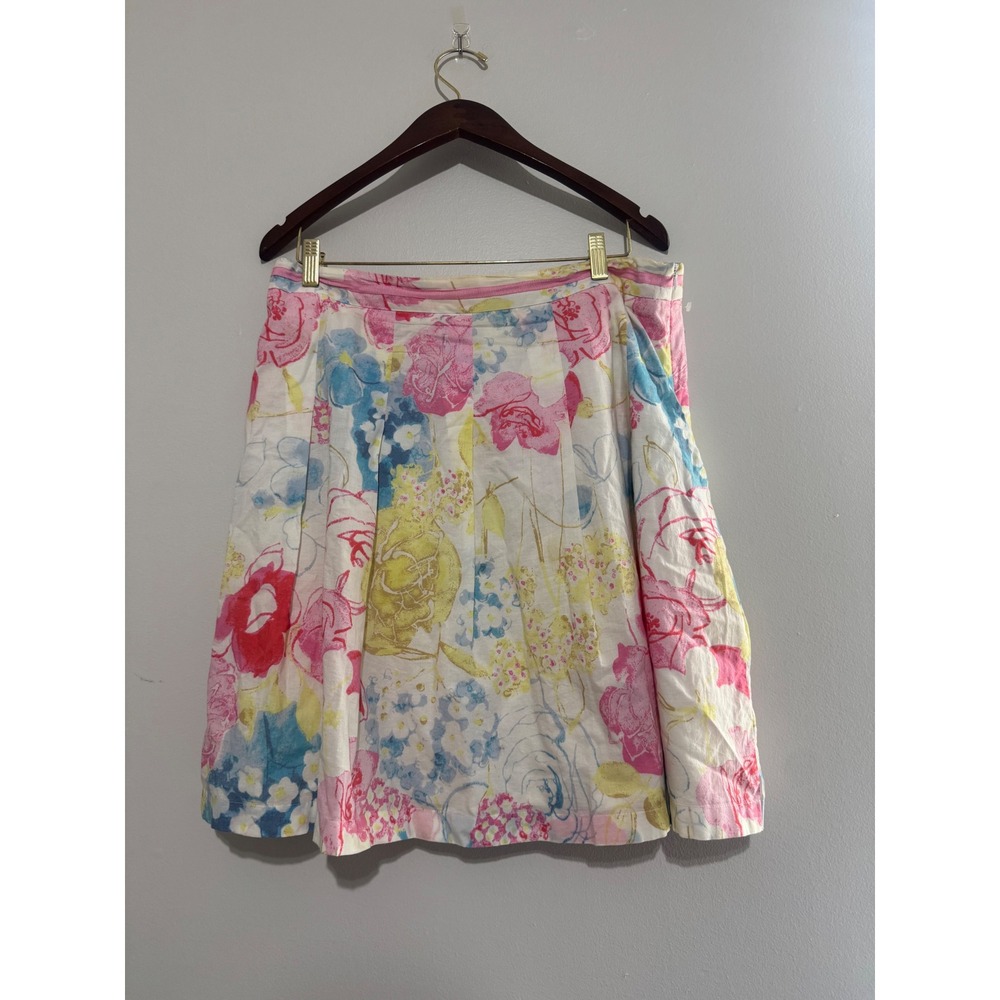 Sigrid Olsen Floral Watercolor Linen Blend Skirt Vintage Grandma Pleated Skirt